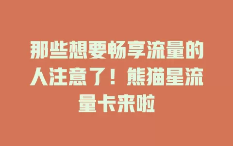 那些想要畅享流量的人注意了！熊猫星流量卡来啦