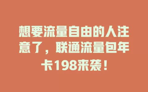 想要流量自由的人注意了，联通流量包年卡198来袭！
