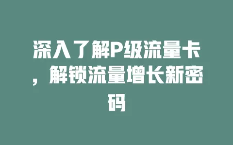 深入了解P级流量卡，解锁流量增长新密码