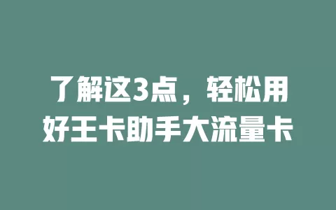 了解这3点，轻松用好王卡助手大流量卡