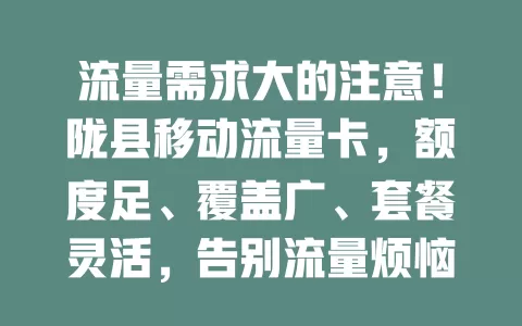 流量需求大的注意！陇县移动流量卡，额度足、覆盖广、套餐灵活，告别流量烦恼