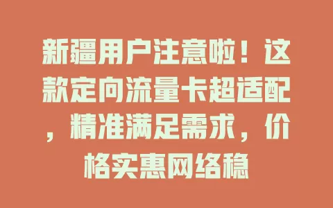 新疆用户注意啦！这款定向流量卡超适配，精准满足需求，价格实惠网络稳