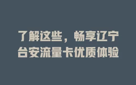 了解这些，畅享辽宁台安流量卡优质体验