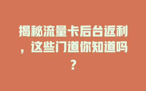 揭秘流量卡后台返利，这些门道你知道吗？
