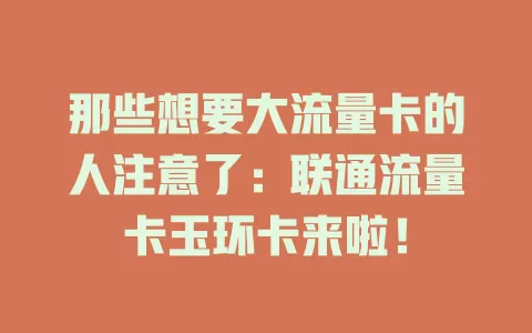 那些想要大流量卡的人注意了：联通流量卡玉环卡来啦！