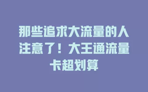 那些追求大流量的人注意了！大王通流量卡超划算