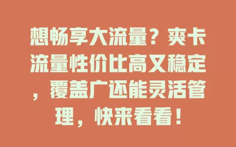 想畅享大流量？爽卡流量性价比高又稳定，覆盖广还能灵活管理，快来看看！