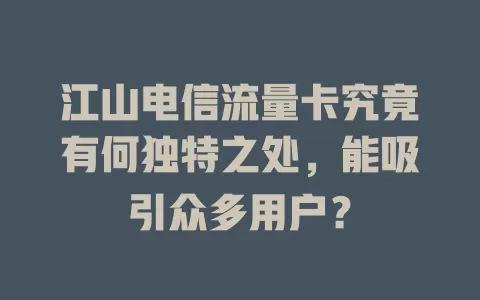 江山电信流量卡究竟有何独特之处，能吸引众多用户？