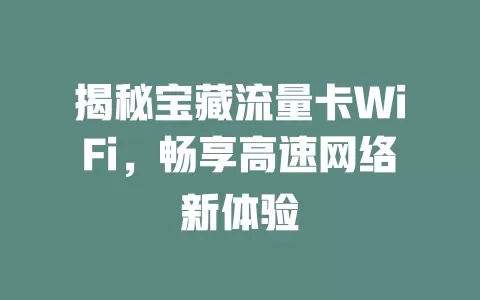 揭秘宝藏流量卡WiFi，畅享高速网络新体验