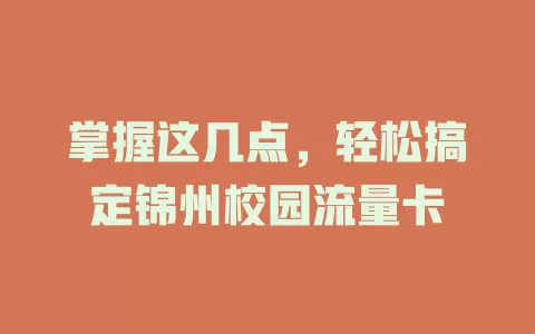 掌握这几点，轻松搞定锦州校园流量卡