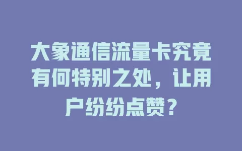 大象通信流量卡究竟有何特别之处，让用户纷纷点赞？