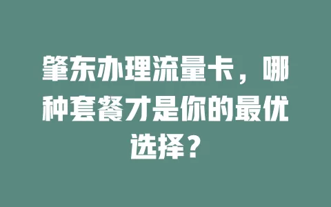 肇东办理流量卡，哪种套餐才是你的最优选择？