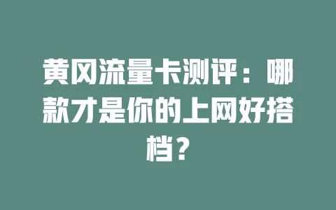 黄冈流量卡测评：哪款才是你的上网好搭档？