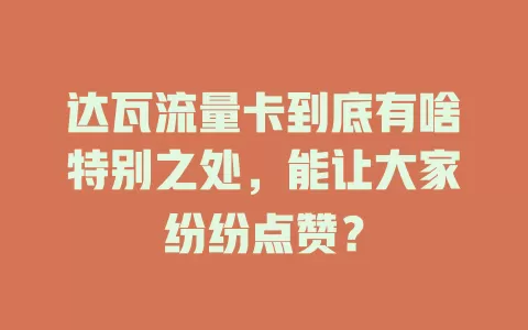 达瓦流量卡到底有啥特别之处，能让大家纷纷点赞？