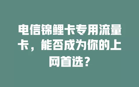 电信锦鲤卡专用流量卡，能否成为你的上网首选？