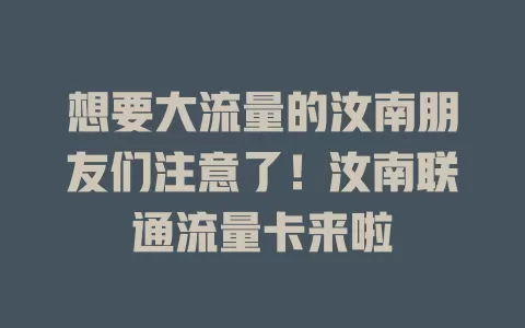 想要大流量的汝南朋友们注意了！汝南联通流量卡来啦
