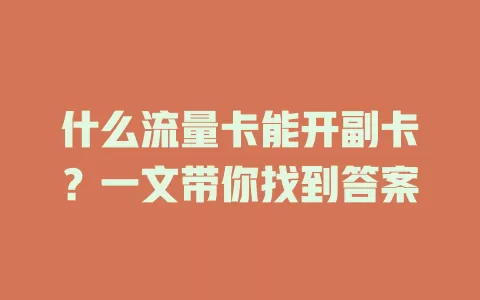 什么流量卡能开副卡？一文带你找到答案