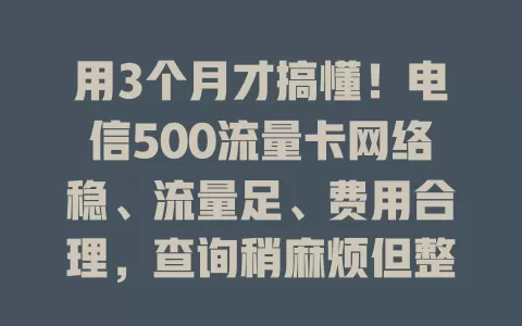 用3个月才搞懂！电信500流量卡网络稳、流量足、费用合理，查询稍麻烦但整体超棒！