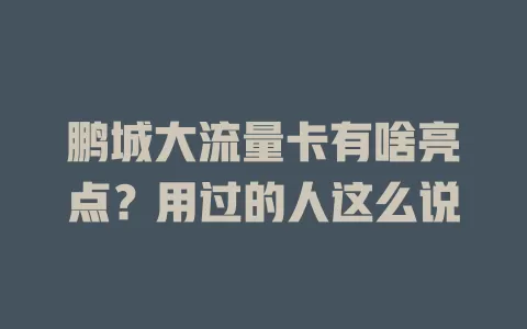 鹏城大流量卡有啥亮点？用过的人这么说