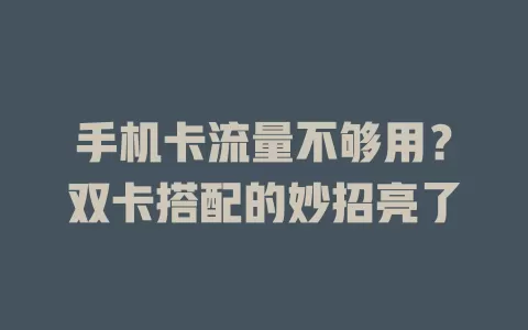 手机卡流量不够用？双卡搭配的妙招亮了