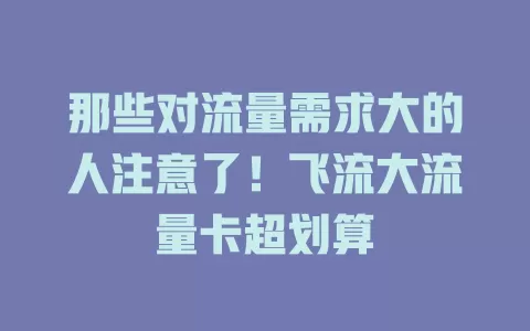 那些对流量需求大的人注意了！飞流大流量卡超划算