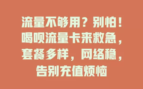 流量不够用？别怕！喝呗流量卡来救急，套餐多样，网络稳，告别充值烦恼