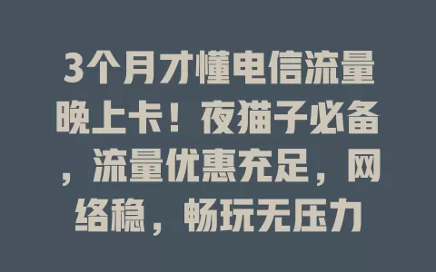 3个月才懂电信流量晚上卡！夜猫子必备，流量优惠充足，网络稳，畅玩无压力