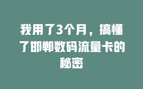 我用了3个月，搞懂了邯郸数码流量卡的秘密