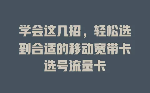 学会这几招，轻松选到合适的移动宽带卡选号流量卡