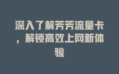 深入了解芳芳流量卡，解锁高效上网新体验