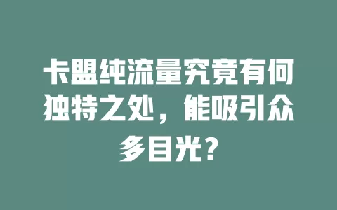 卡盟纯流量究竟有何独特之处，能吸引众多目光？