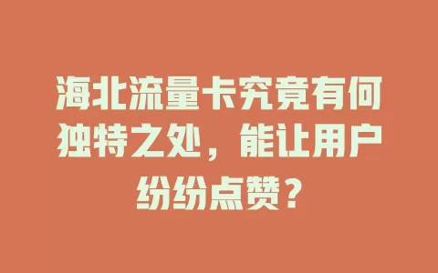 海北流量卡究竟有何独特之处，能让用户纷纷点赞？