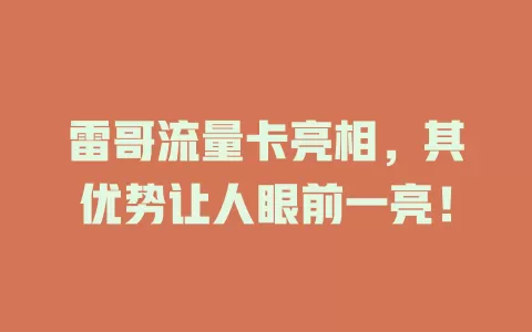 雷哥流量卡亮相，其优势让人眼前一亮！