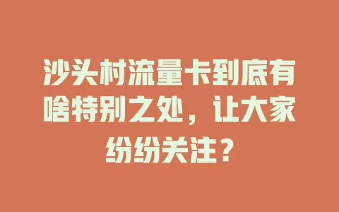 沙头村流量卡到底有啥特别之处，让大家纷纷关注？
