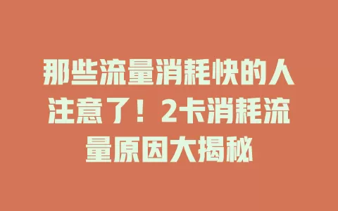 那些流量消耗快的人注意了！2卡消耗流量原因大揭秘