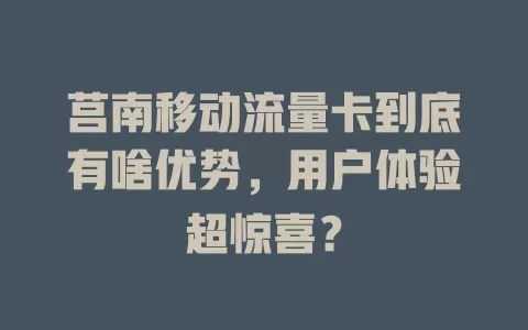 莒南移动流量卡到底有啥优势，用户体验超惊喜？
