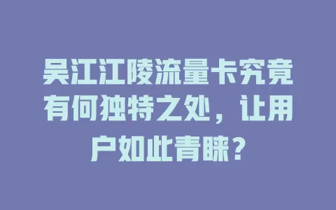 吴江江陵流量卡究竟有何独特之处，让用户如此青睐？