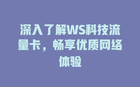 深入了解WS科技流量卡，畅享优质网络体验
