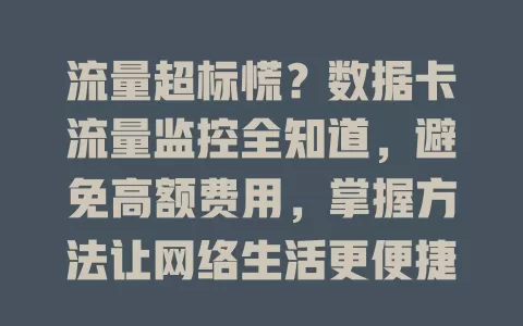 流量超标慌？数据卡流量监控全知道，避免高额费用，掌握方法让网络生活更便捷经济