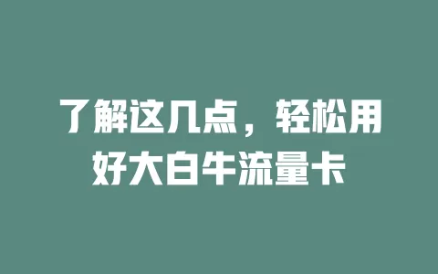 了解这几点，轻松用好大白牛流量卡