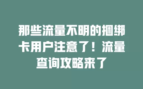 那些流量不明的捆绑卡用户注意了！流量查询攻略来了