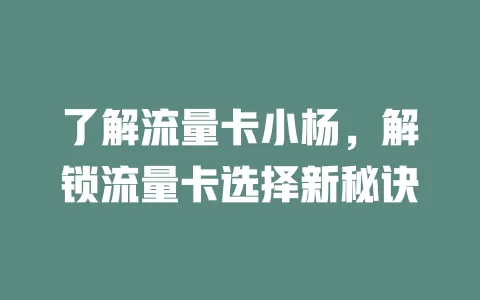 了解流量卡小杨，解锁流量卡选择新秘诀