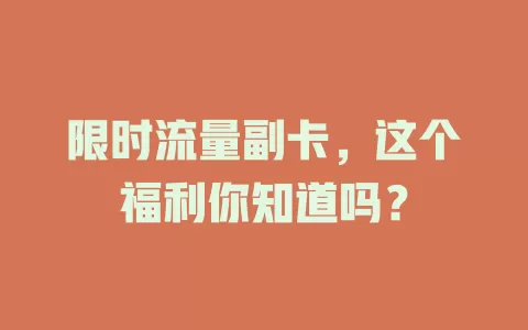 限时流量副卡，这个福利你知道吗？