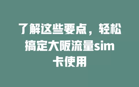 了解这些要点，轻松搞定大阪流量sim卡使用