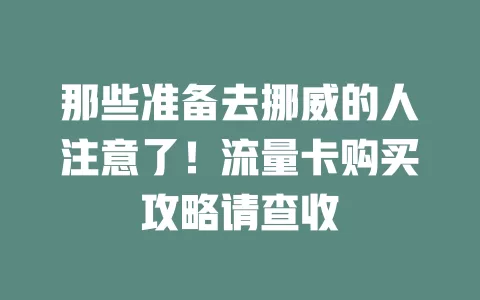 那些准备去挪威的人注意了！流量卡购买攻略请查收