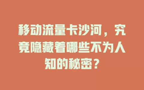 移动流量卡沙河，究竟隐藏着哪些不为人知的秘密？