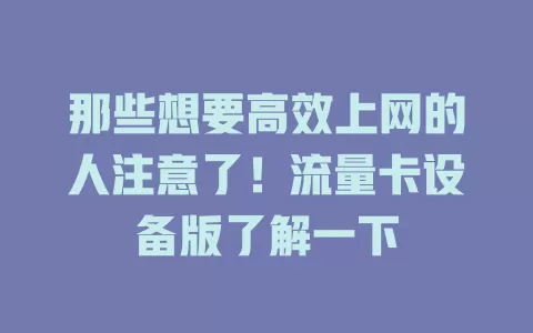 那些想要高效上网的人注意了！流量卡设备版了解一下