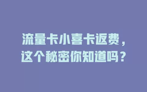 流量卡小喜卡返费，这个秘密你知道吗？