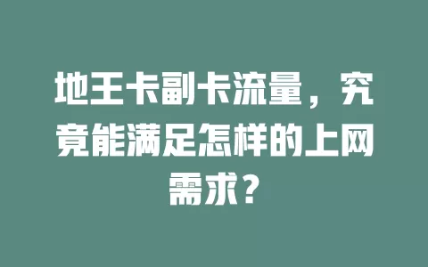 地王卡副卡流量，究竟能满足怎样的上网需求？