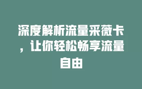 深度解析流量采薇卡，让你轻松畅享流量自由